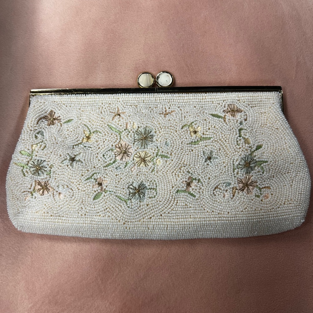 Walborg Cream Floral Beaded Clutch